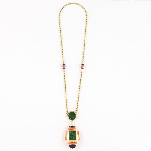 Collier Atelier Georges Lenfant - Exceptionnel Collier en or jaune lapis lazuli, jade, nephrite, corail et onyx. 58 Facettes 58FC9