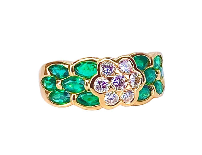 Bague 53 Bague jonc en or jaune 18 carats, diamants et émeraudes navettes 58 Facettes AB576 bis