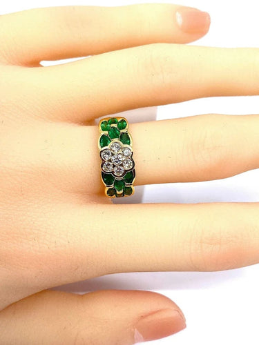 Bague 53 Bague jonc en or jaune 18 carats, diamants et émeraudes navettes 58 Facettes AB576 bis