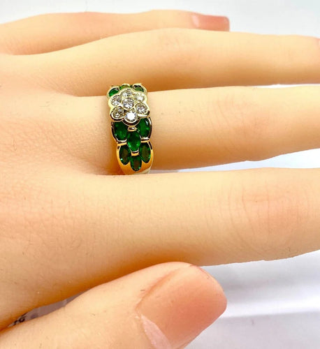 Bague 53 Bague jonc en or jaune 18 carats, diamants et émeraudes navettes 58 Facettes AB576 bis