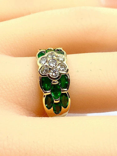 Bague 53 Bague jonc en or jaune 18 carats, diamants et émeraudes navettes 58 Facettes AB576 bis