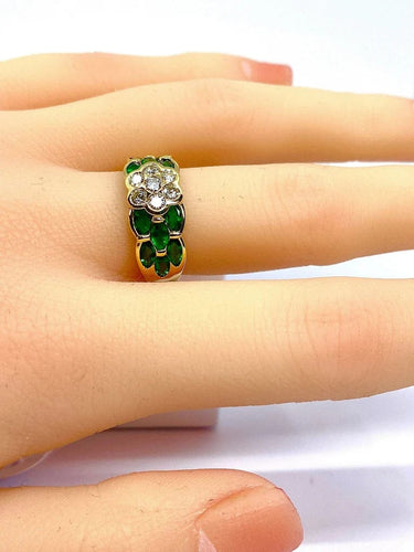 Bague 53 Bague jonc en or jaune 18 carats, diamants et émeraudes navettes 58 Facettes AB576 bis
