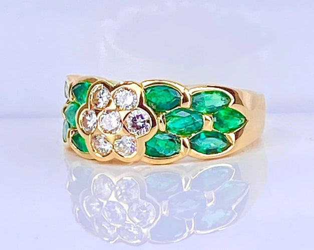 Bague 53 Bague jonc en or jaune 18 carats, diamants et émeraudes navettes 58 Facettes AB576 bis