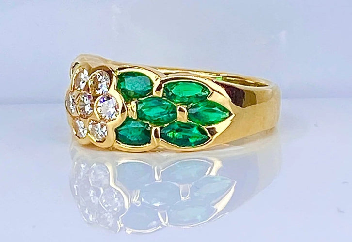 Bague 53 Bague jonc en or jaune 18 carats, diamants et émeraudes navettes 58 Facettes AB576 bis
