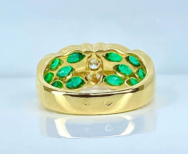 Bague 53 Bague jonc en or jaune 18 carats, diamants et émeraudes navettes 58 Facettes AB576 bis