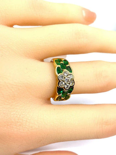 Bague 53 Bague jonc en or jaune 18 carats, diamants et émeraudes navettes 58 Facettes AB576 bis