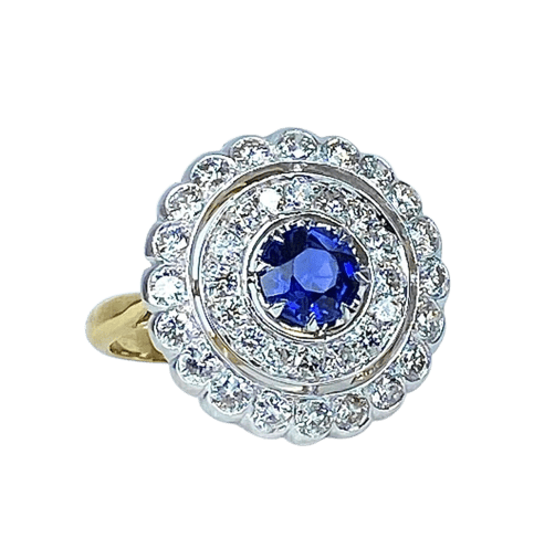 Bague 52 Bague en or jaune et or blanc 18 carats avec saphir et diamants 58 Facettes AB580