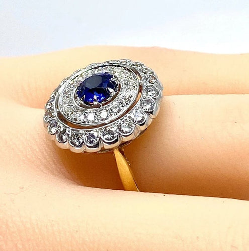 Bague 52 Bague en or jaune et or blanc 18 carats avec saphir et diamants 58 Facettes AB580