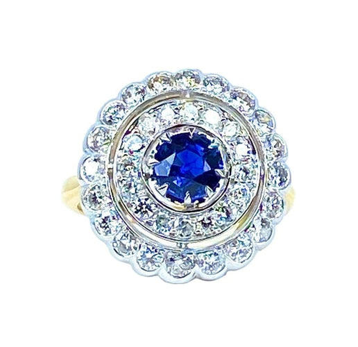 Bague 52 Bague en or jaune et or blanc 18 carats avec saphir et diamants 58 Facettes AB580