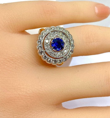 Bague 52 Bague en or jaune et or blanc 18 carats avec saphir et diamants 58 Facettes AB580