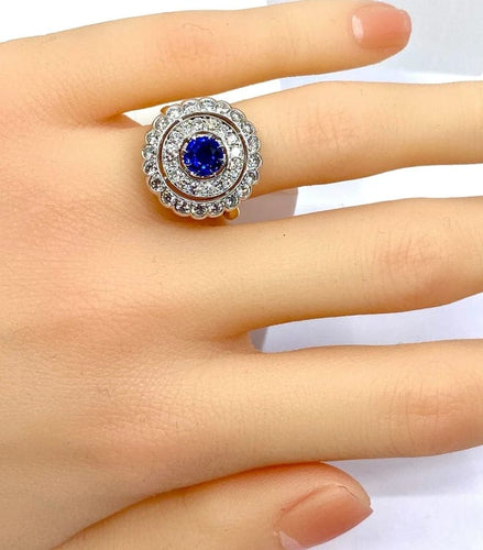 Bague 52 Bague en or jaune et or blanc 18 carats avec saphir et diamants 58 Facettes AB580