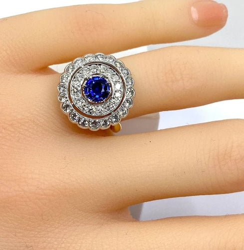 Bague 52 Bague en or jaune et or blanc 18 carats avec saphir et diamants 58 Facettes AB580