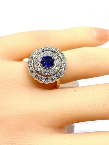 Bague 52 Bague en or jaune et or blanc 18 carats avec saphir et diamants 58 Facettes AB580