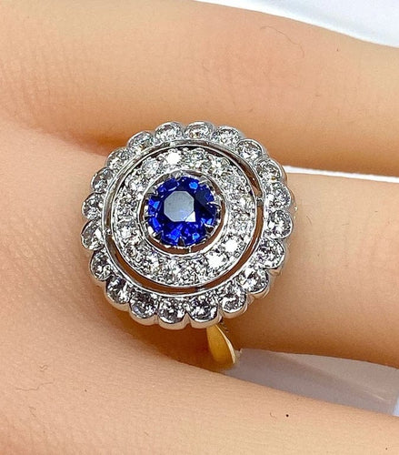 Bague 52 Bague en or jaune et or blanc 18 carats avec saphir et diamants 58 Facettes AB580