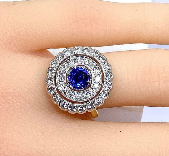 Bague 52 Bague en or jaune et or blanc 18 carats avec saphir et diamants 58 Facettes AB580