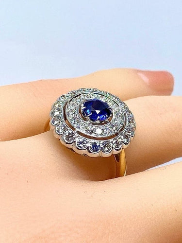 Bague 52 Bague en or jaune et or blanc 18 carats avec saphir et diamants 58 Facettes AB580