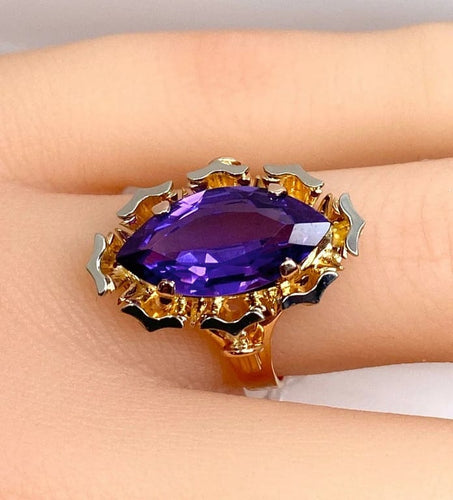 Bague 51 Bague en or jaune 18 carats à améthyste 58 Facettes AB581