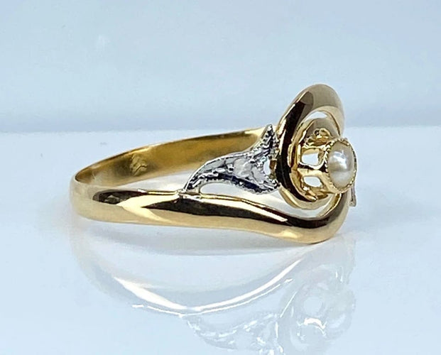 Bague 58 Bague en or jaune 18 carats avec perle et diamants 58 Facettes AB584