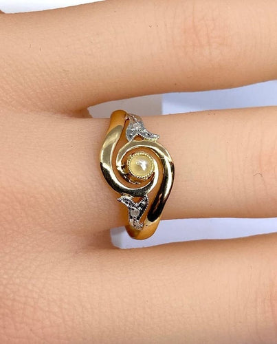 Bague 58 Bague en or jaune 18 carats avec perle et diamants 58 Facettes AB584