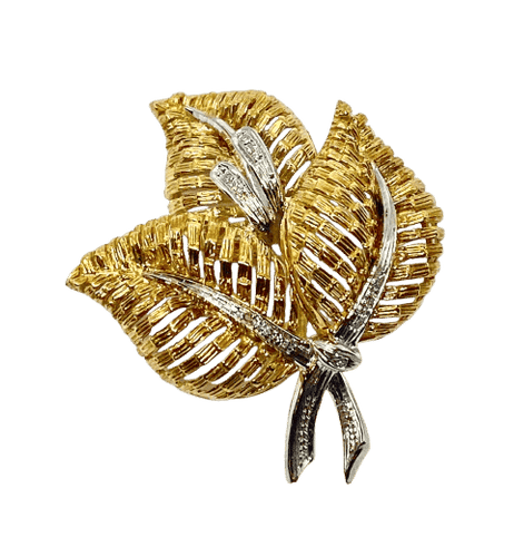 Broche Broche feuille en or jaune 18 carats et diamants 58 Facettes AB592bis
