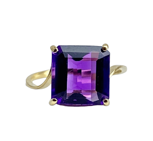 Bague 47 Bague en or jaune 18 carats avec améthyste carrée 58 Facettes AB616