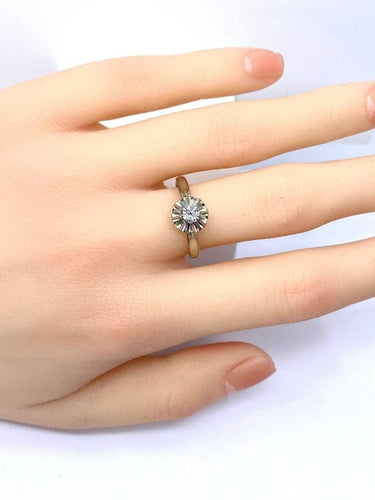 Bague 54 Bague solitaire en or blanc 18 carats et platine, diamant 0,10 ct 58 Facettes AB622