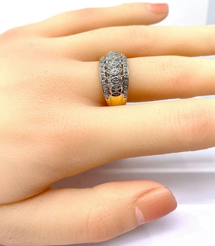 Bague 57 Bague jonc bandeau en or jaune 18 carats et diamants 58 Facettes AB624