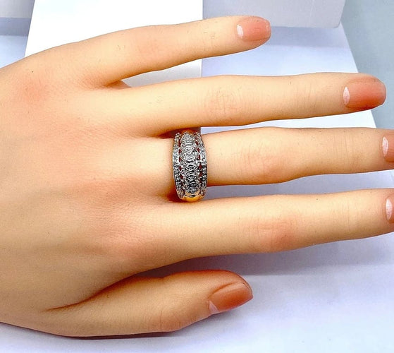 Bague 57 Bague jonc bandeau en or jaune 18 carats et diamants 58 Facettes AB624