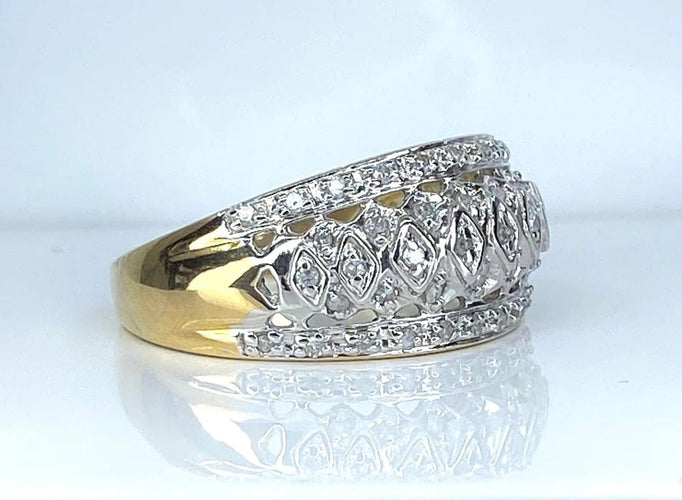 Bague 57 Bague jonc bandeau en or jaune 18 carats et diamants 58 Facettes AB624