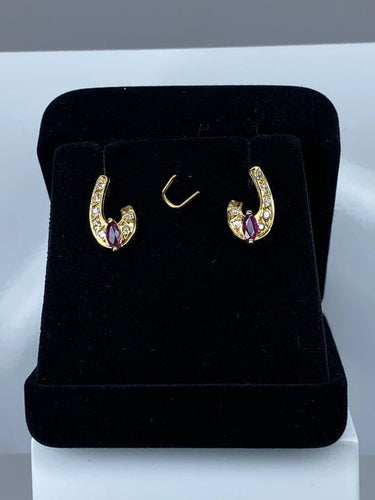 Boucles d'oreilles Boucles d’oreilles en or jaune 18 carats, diamants et pierres rouges 58 Facettes AB629