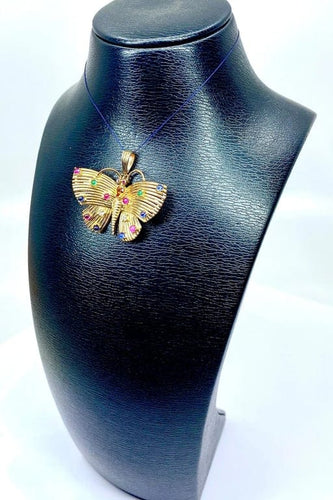 Pendentif Pendentif papillon en or jaune 18 carats avec saphirs, émeraudes et rubis 58 Facettes AB627
