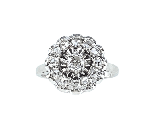 Bague 54 Bague marguerite en or blanc 18 carats, platine et diamants 58 Facettes AB625