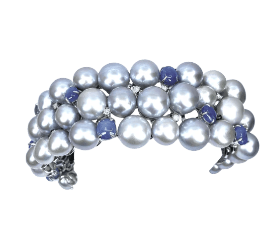 Bracelet Bracelet en or blanc 18 carats, saphirs étoilés, diamants et perles grises 58 Facettes AB632