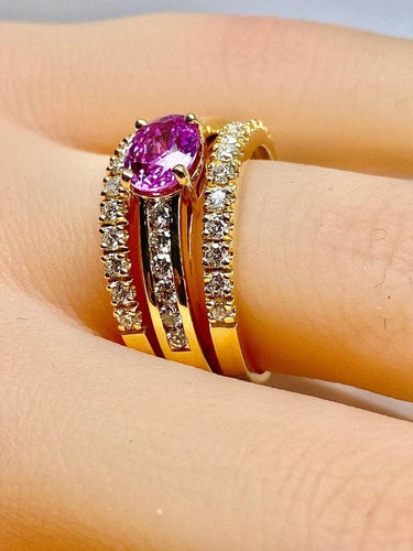 Bague 53 Bague bandeau en or jaune 18 carats avec saphir rose et diamants 58 Facettes AB631