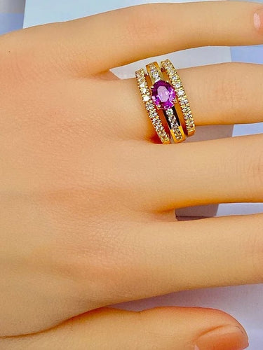 Bague 53 Bague bandeau en or jaune 18 carats avec saphir rose et diamants 58 Facettes AB631