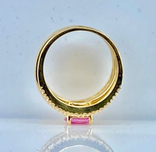 Bague 53 Bague bandeau en or jaune 18 carats avec saphir rose et diamants 58 Facettes AB631