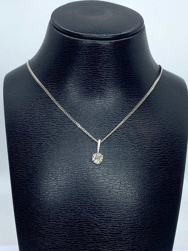 Collier Chaîne et pendentif en or blanc 18 carats avec diamant 0,40 ct 58 Facettes AB633