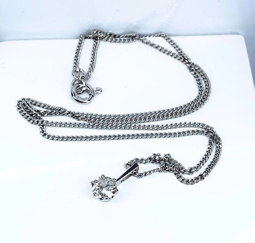 Collier Chaîne et pendentif en or blanc 18 carats avec diamant 0,40 ct 58 Facettes AB633