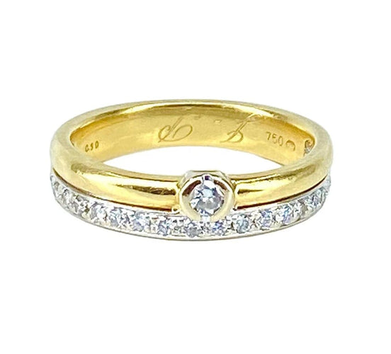 Bague 54 Bague solitaire et demi-alliance en or 18 carats et diamants 58 Facettes AB637