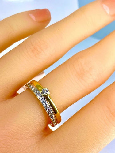 Bague 54 Bague solitaire et demi-alliance en or 18 carats et diamants 58 Facettes AB637
