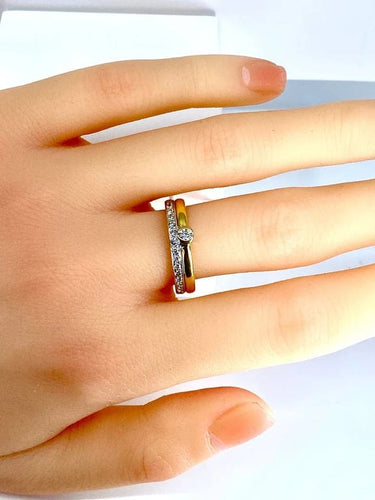 Bague 54 Bague solitaire et demi-alliance en or 18 carats et diamants 58 Facettes AB637