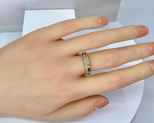Bague 54 Bague solitaire et demi-alliance en or 18 carats et diamants 58 Facettes AB637