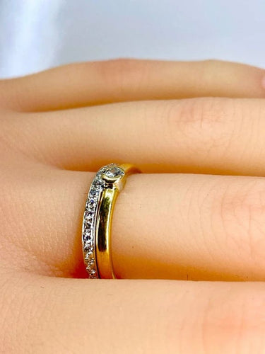 Bague 54 Bague solitaire et demi-alliance en or 18 carats et diamants 58 Facettes AB637