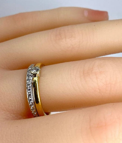 Bague 54 Bague solitaire et demi-alliance en or 18 carats et diamants 58 Facettes AB637