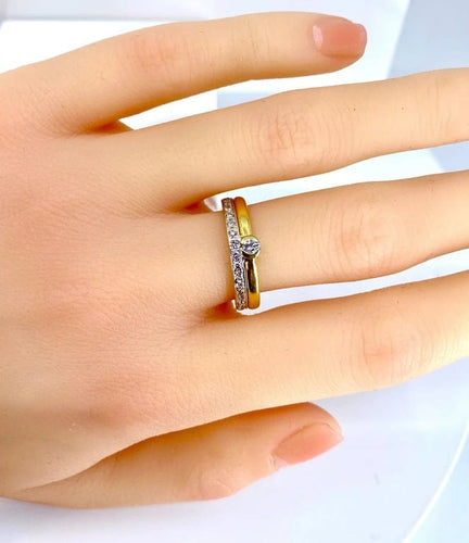 Bague 54 Bague solitaire et demi-alliance en or 18 carats et diamants 58 Facettes AB637