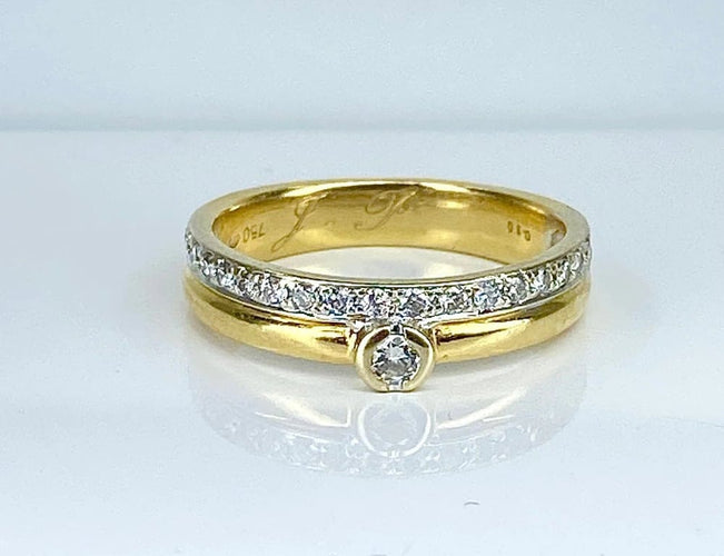 Bague 54 Bague solitaire et demi-alliance en or 18 carats et diamants 58 Facettes AB637
