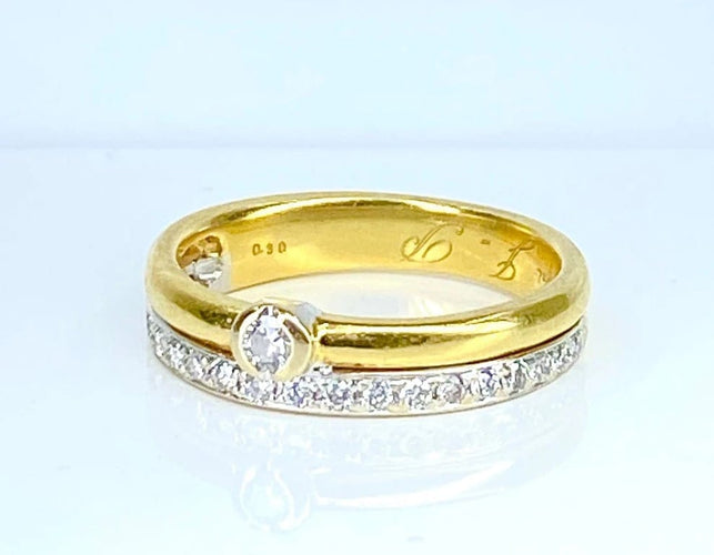 Bague 54 Bague solitaire et demi-alliance en or 18 carats et diamants 58 Facettes AB637
