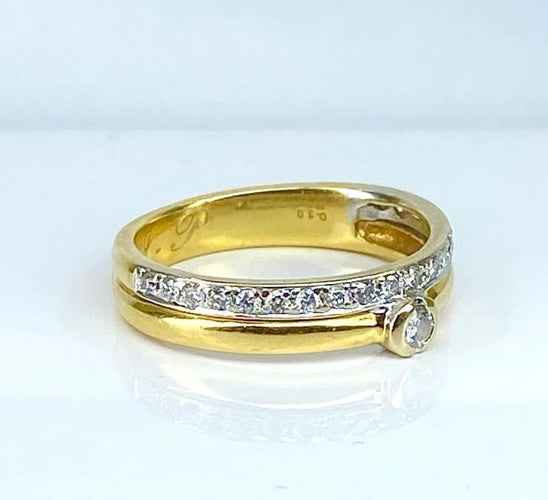Bague 54 Bague solitaire et demi-alliance en or 18 carats et diamants 58 Facettes AB637
