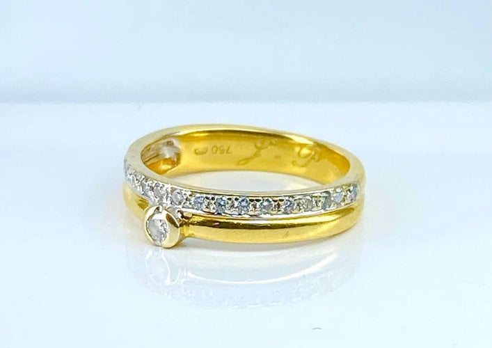 Bague 54 Bague solitaire et demi-alliance en or 18 carats et diamants 58 Facettes AB637