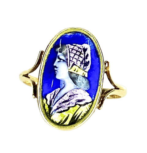 Bague 52 Limoges - Bague en or jaune 18 carats, émail polychrome 58 Facettes AB646